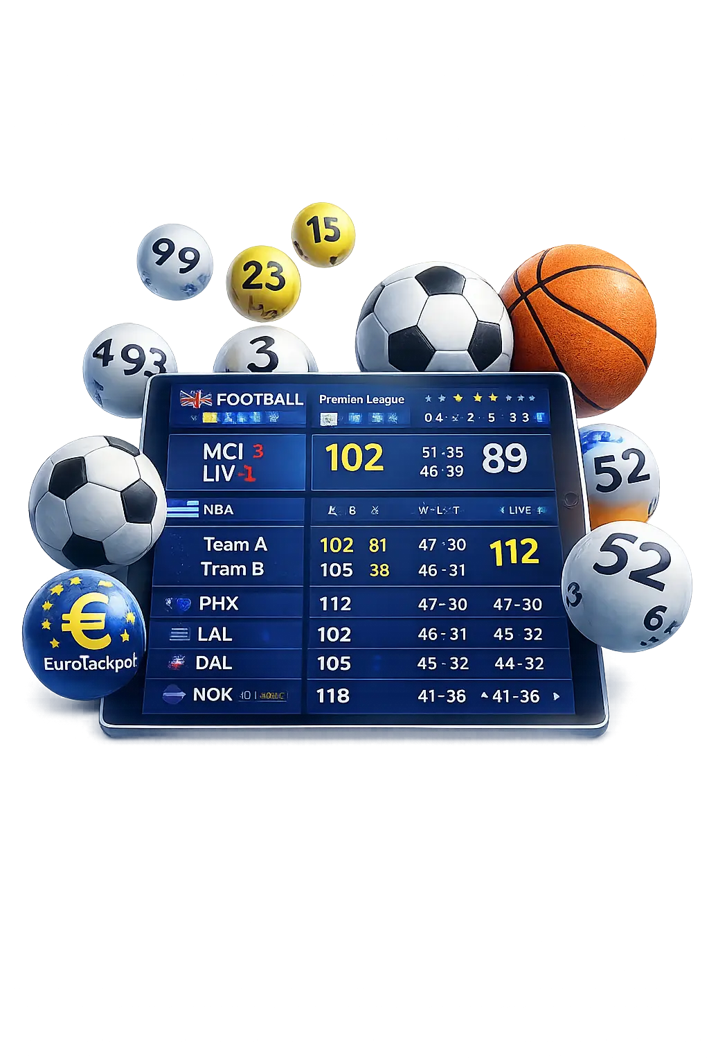 Live lottery jackpots and sports scores
